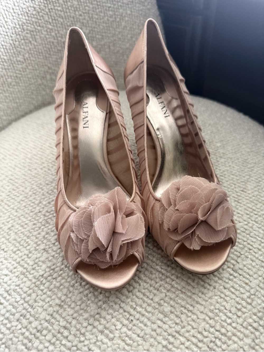 Alfani Dusty Rose Peep-Toe Pumps with Floral Rosette